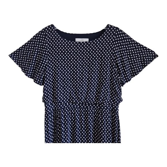 LOFT Ann Taylor Women's M Dress Navy Blue Pink Short Flutter Sleeve Stretch - Picture 2 of 6